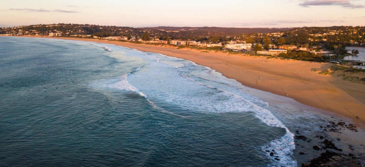 Top view of Narrabeen Beach during sunset